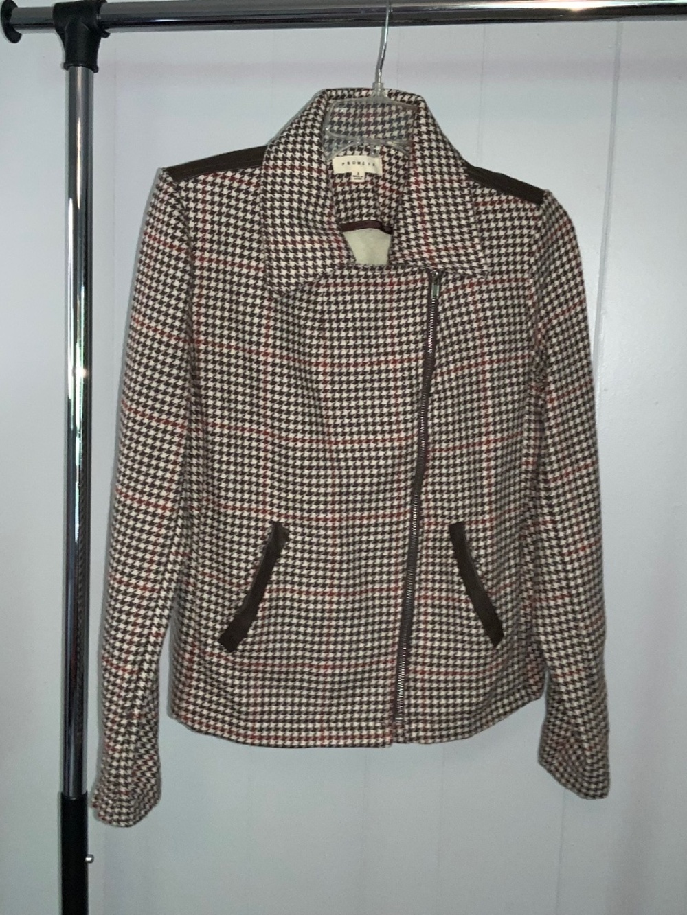Promesa Houndstooth Lightweight Wool Blend Moto Jacket Sz S